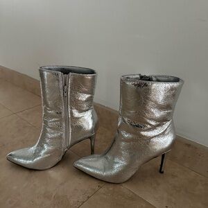 Silver High Heel Ankle Boots
